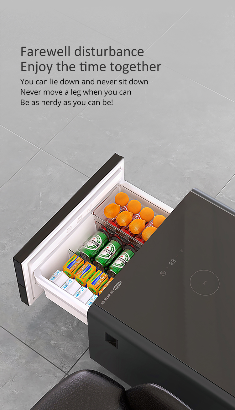 Mini Side Table Drawer Beer Beverage Cooler with Tempered Glass and Wireless Charging