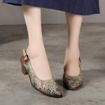 S350 Handmade Gradient Color Leather Square Heel Fashion All-Match Women'S Shoes