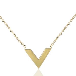 China Fashion Pendant Stainless Steel Jewelry Necklace， V sharp necklace with gold color factory