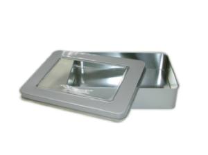 China 189*130*42hmm Square Tin Box With Clear Window Lid , Metal Coffee Box factory