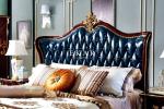 Antique Wooden Design Upholstered Leather Chesterfield Headboard King Size Bed
