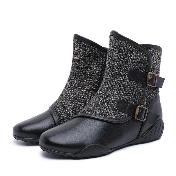 S202 Factory mid-tube flat-bottomed autumn and winter warm leather women's shoes