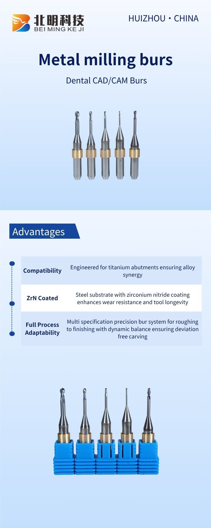 CAD CAM Dental Lab Burs Dental Milling Tools Metal Burs Bridge Dental Lathe Burs