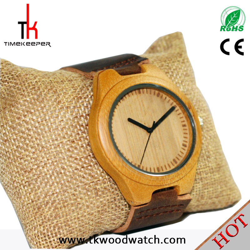 2016 Factory price Hot selling Leather strap Ronda movement quartz bamboo watch