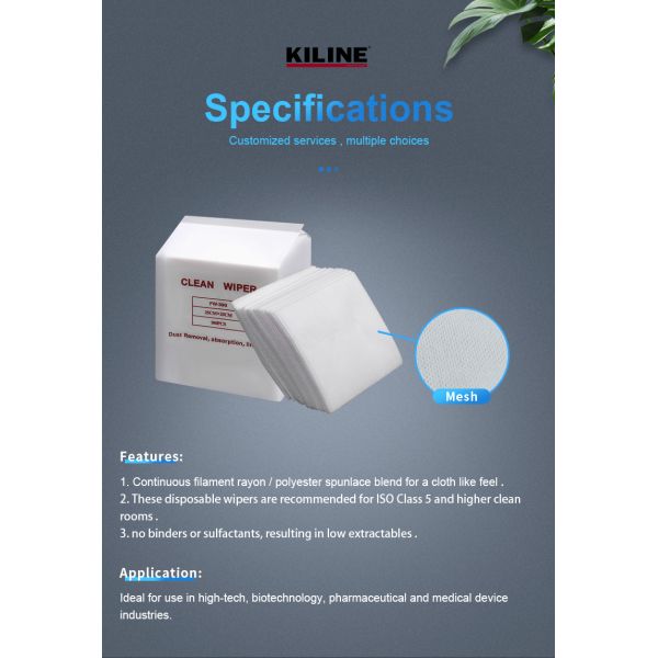 25x25cm Size 35g GSM Cleanroom Wipers with Viscose 50% Polyester 50% Material for Industrial Cleaning