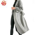 Long Section Stripe Ladies Grey Wool Coat Windproof No Button Closure OEM