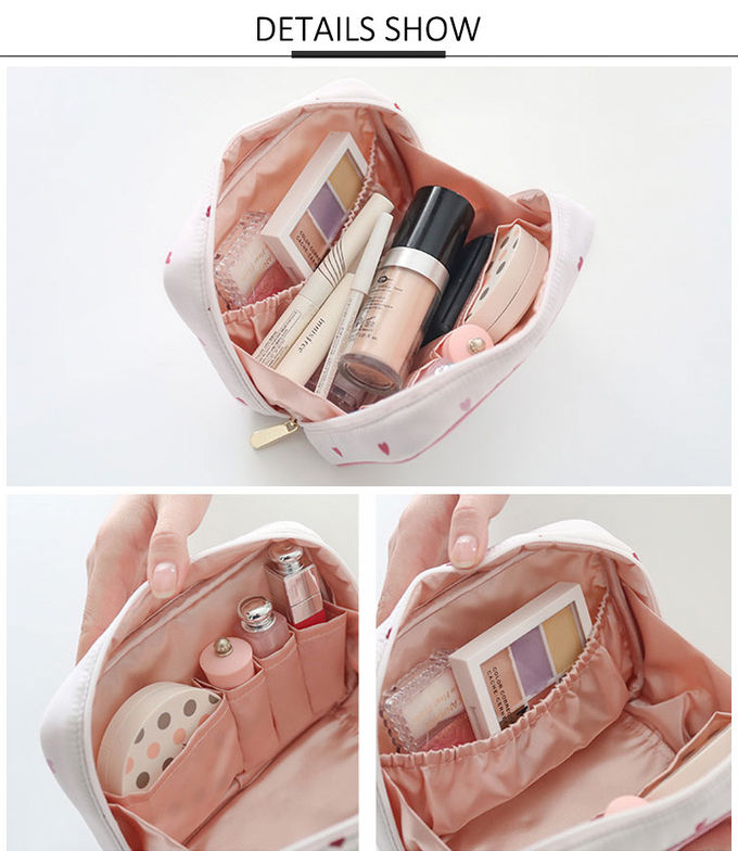 Factory Wholesale Beautiful Printed Pink Heart Makeup Brush Bag With Zipper