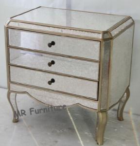 China Vintage Mirrored 3 Drawer Bedside Table , Wooden Mirrored Chest Nightstand factory