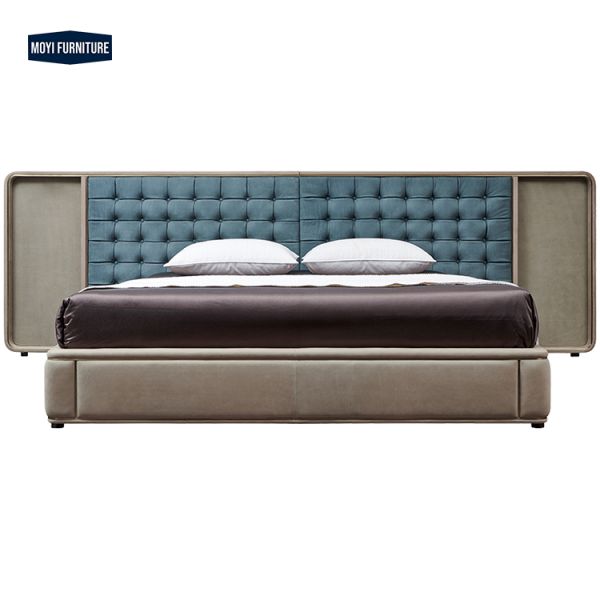 Oak Wood Italian Modern Luxury Style Customizable Velvet Bed King Size Double Soft Bed Hotel Villa Bedroom Furniture