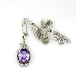 Sterling Silver Jewelry 9x11mm Oval Amethyst Cubic Zircoina Pneant (PSJ0416)