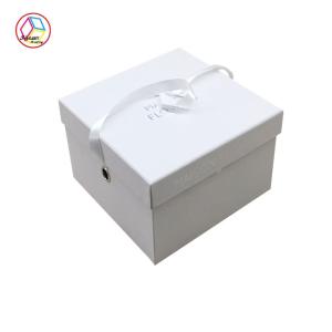 China Present Packaging White Cubic Craft Paper Gift Box With Ribbon Decoration factory