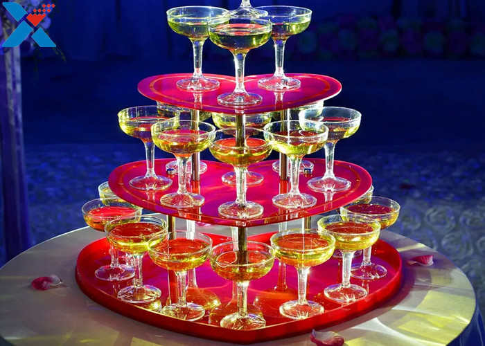 Party Acrylic Wine Rack , 3 Layers Acrylic Champagne Tower For Wedding