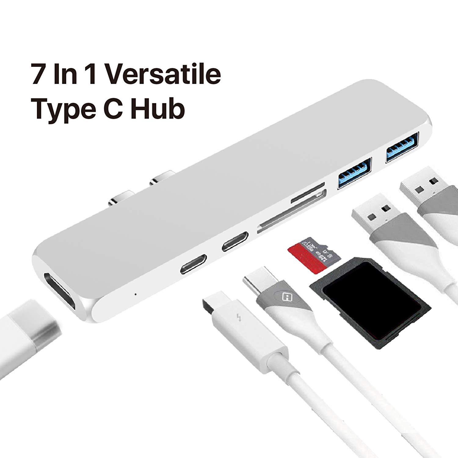USB C Hub 7 in 1 Adapter Dual Type C Docking Station to 40Gbps Thunderbolt 3,Dual USB 3.0 4K 30Hz SD&TF Card reader