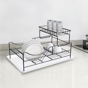 China 2 Tiers Household Metal Kitchen Dish Drying Rack Iron Dish Drainer Rack Organizer factory
