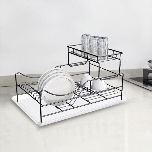 2 Tiers Household Metal Kitchen Dish Drying Rack Iron Dish Drainer Rack