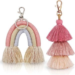 Rainbow Keychain Macrame Weaving Rainbow Tassel Keychains Car Keyring Holder
