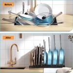 Black Metal Adjustable Pot And Pan Organizer Rack For Cabinet