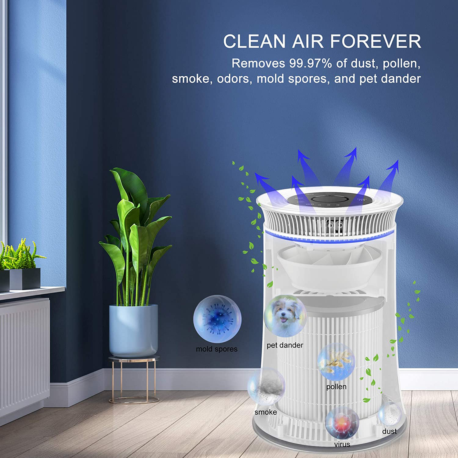 120m3/H Desktop Air Purifier Ultraviolet Light H13 Hepa Filter Air Purifier