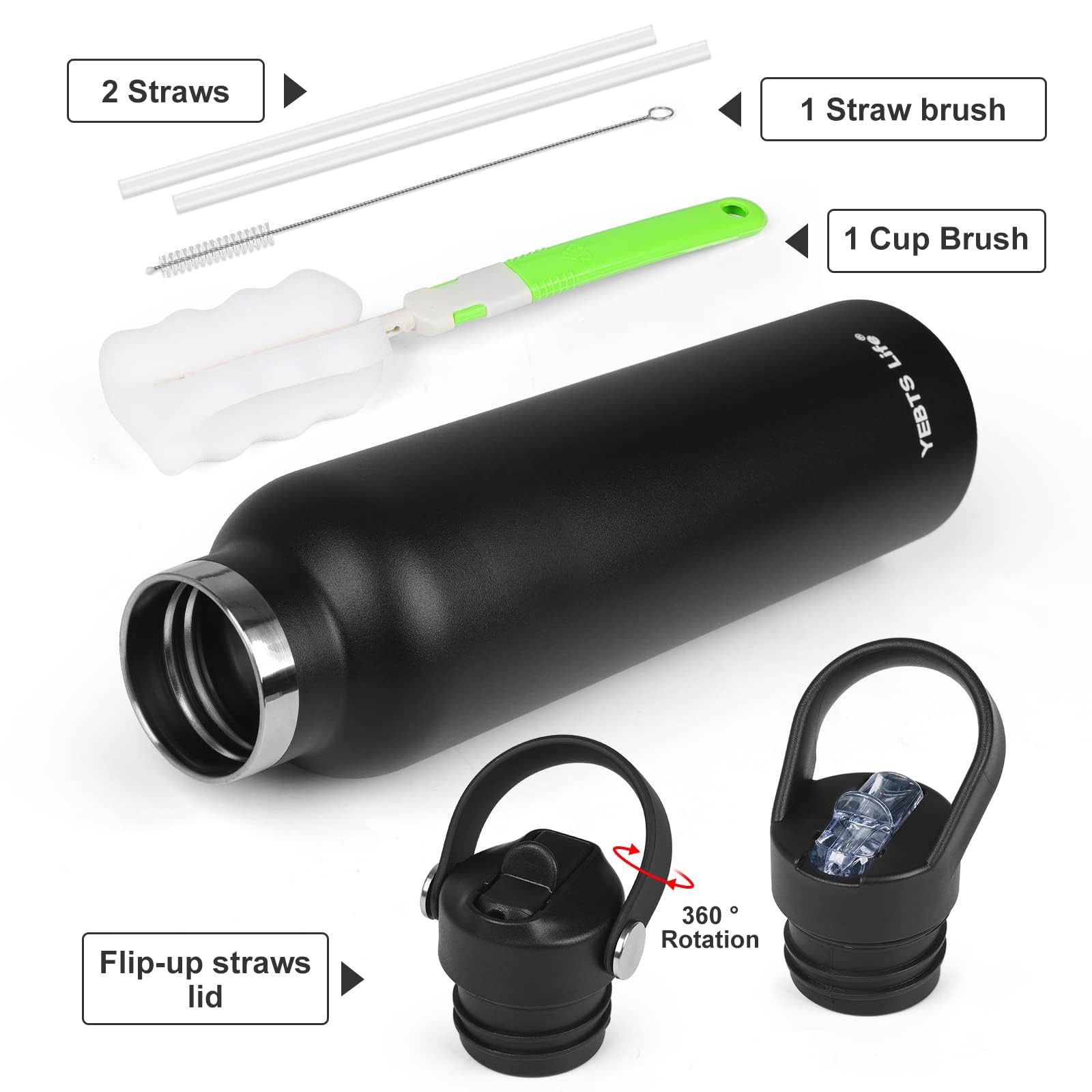 25oz Hydro Double Wall Flask Stainless Steel Water Bottle Bite Valve Top Vacuum Insulated Sweat Proof Leak Proof Sports Thermos Standard Mouth 25oz