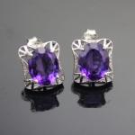 Women Fashion Jewelry 925 Silver Oval Garnet Cubic Zirconia Stud Earrings (E05)