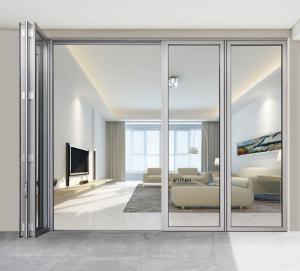 China Insulated Glass Aluminum Folding Patio Doors Customized Aluminium Bifold Doors White factory