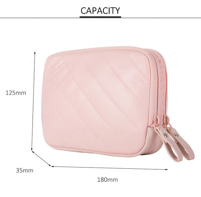 Double Zipper Pink PU Leather Square Travel Makeup Bag