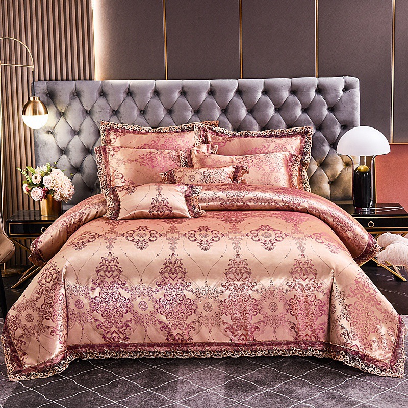 Luxurious European Style Satin Jacquard Lace Modal Fiber Four-piece Bedding Set Sheet Set
