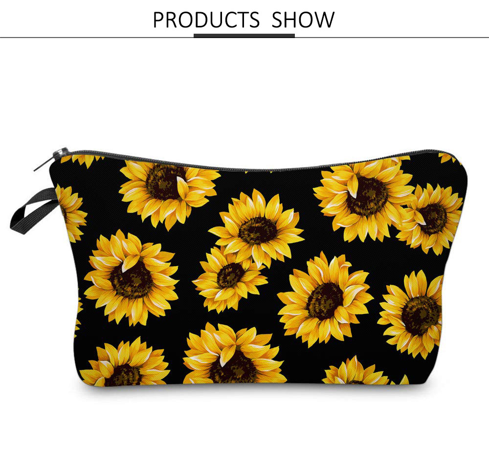 Sunflower Print Polyester Makeup Bag For Toiletries