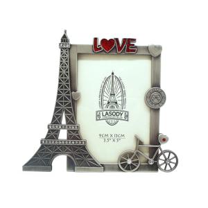 China 3.5*5inch Paris Eiffel Tower Souvenir Metal Rectangle Picture Frame With Rhinestone Love factory
