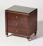 Glass top walnut wood veneer 3 drawers bed side table,night stand for hotel