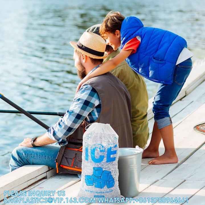 Reusable Ice Pattern Design Printing 2mil Thickness Heavy-Duty Plastic Ice Cube Storage Bags With Cotton Drawstring