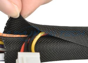 China Black PET Self Wrapping Split Braided Sleeving For Cable Management Harness factory
