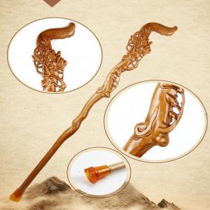 China T Handle Rubber Foot Wood Walking Cane , Peach Wooden Walking Stick For Elders factory