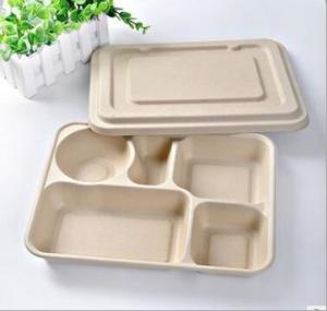 China Biodegradable Straw pulp 5 compartments food container paper food trays factory