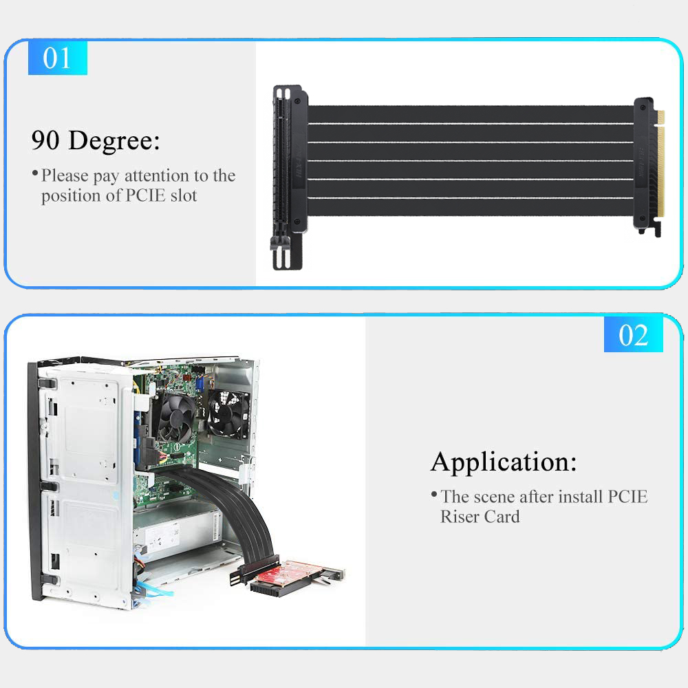 Riser Cable PCI-E 3.0 x16 High Speed Flexible Extender Card Extension Port, 90 Degree Adapter (300 mm)for Computer Graphic Card