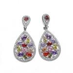 Bridal Clip on 925 Silver CZ Earrigns Wedding Teardrop Christmas Earrings