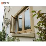 Waterproof Wooden Print Aluminum Casement Windows Simple Grill