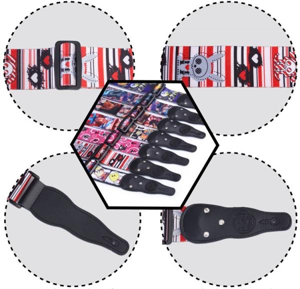 5Cm Width Leather Head Polyester Custom Printed Guitar Straps Accessories For
