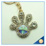 Rhinestone palmation Hand Shape Pendant key chain Custom Jewelry metal Key Chain