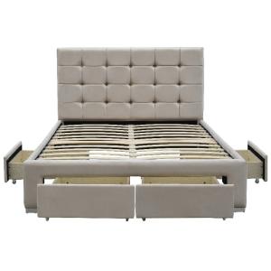 China 4 Drawer Cream Crushed Velvet Bed Frame Double Size OEM ODM factory