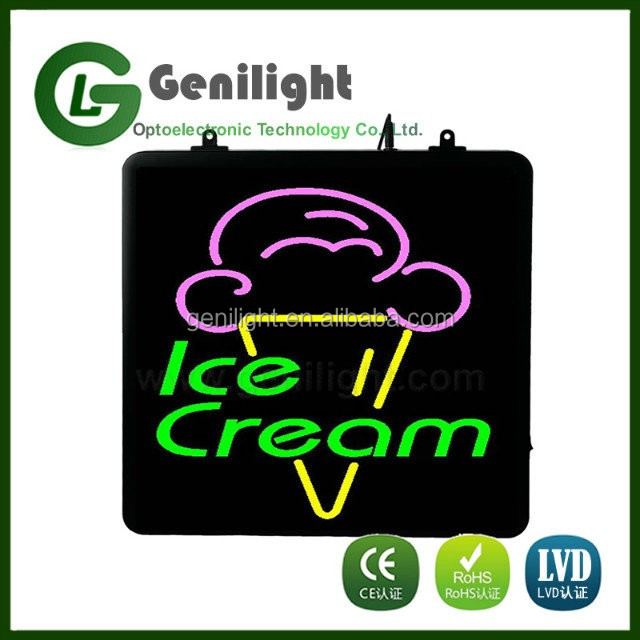 Rectangle Ice Cream LED Neon Sign with ABS Open-Mold Out Frame Animation Lighting