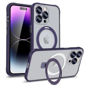 China Matt Skin Full Lens Cover Anti Slip Magnetic Wireless Charger Phone Case for iPhone 14 Pro 14 Pro Max Kick Stand and Shockproof factory
