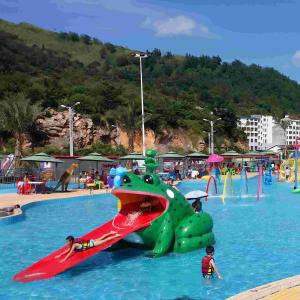 China Frog Shape Water Pool Slides, Aqua Park Fiberglass Small Slide For Kids factory