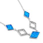 Diamond Stone Engagement Sterling Silver Jewelry , Blue Lab Greek Opal Necklace