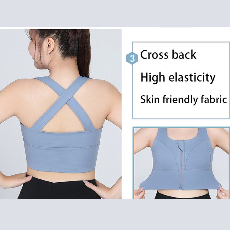 5XL Zip Front Plus Size Sports Bra Oversize Nylon Sexy Cross Back Yoga Bra