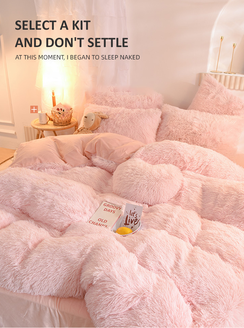 Plain Dyed Modern Solid Color Mink Velvet Four-piece Set Winter Plush Warm Bedding Set
