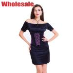 Polyester 2XL Embroidered Corset Bandage Dress Black And Purple
