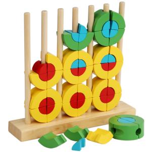 China Preschool Interactive Montessori Educational Toy BPA Free Rattles Teether 3D Wooden Rainbow Blocking Rings factory