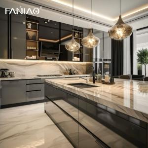 China Modern Style PET Kitchen Cupboard Furniture Flat Pack Matte Finish Powder Coating Kitchen Cabinets factory