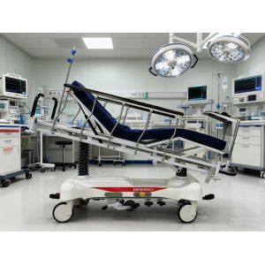 China Premium Hydraulic Hospital Stretcher with Fifth Wheel Steering & Collapsible Rails on sale
